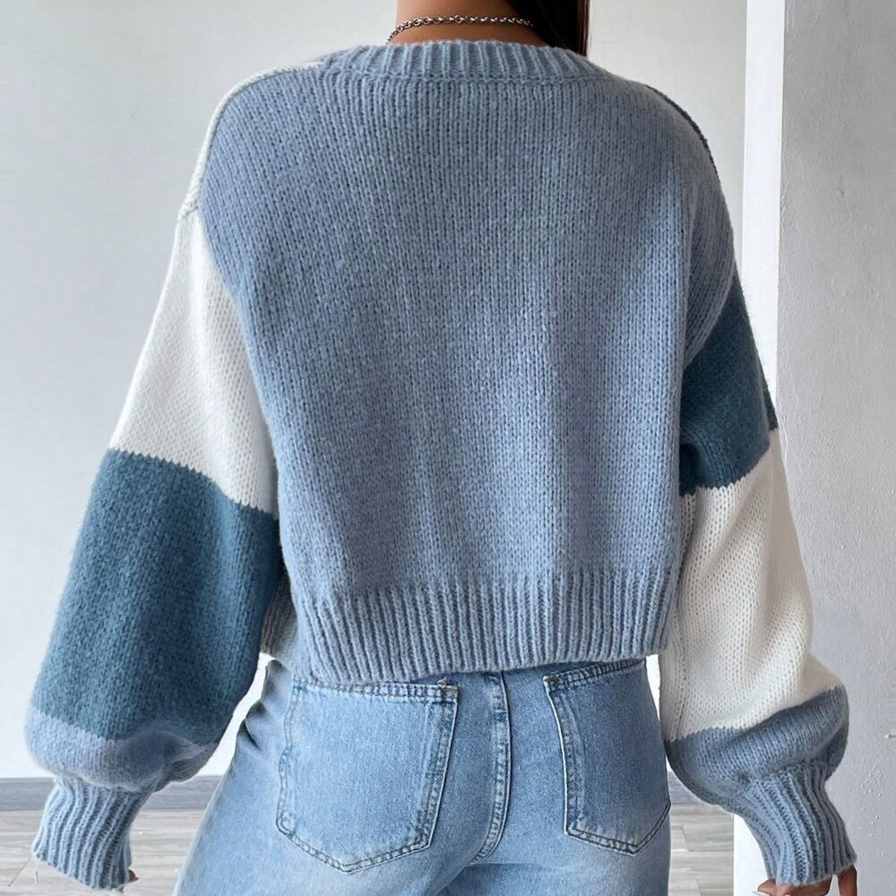 Multicolor Casual Women's Colorblock Drop Shoulder Duster Cardigan - Picture 2 of 7